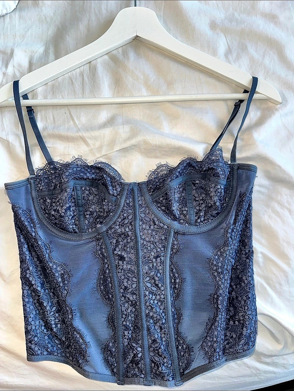 Urban Outfitters Modern Love Corset Blue Floral Lace Size Large